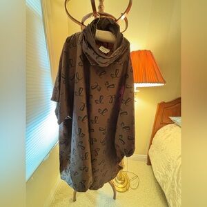 Shedrain Brown Poncho with Black Letter Print